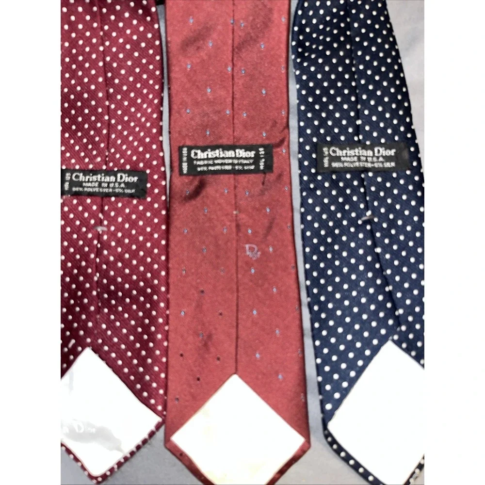 VTG Christian Dior Necktie Mens Navy Blue Burgundy Woven Silk Blend Ties Qty 3 - Picture 5 of 8